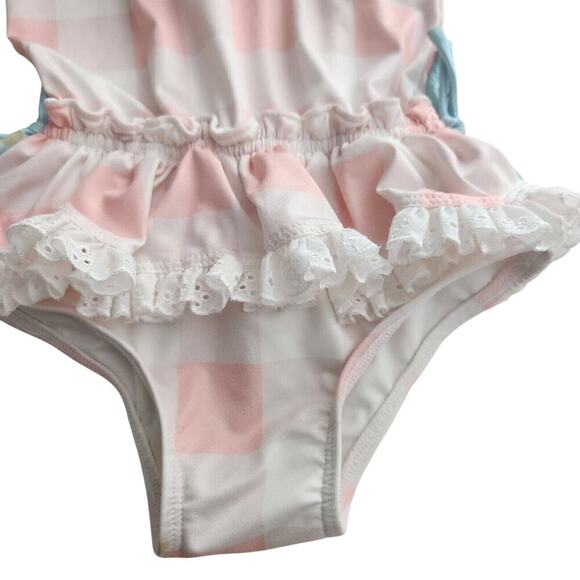 WELL‎ DRESSED WOLF- Wildling Bathing Suit Pink Plaid Eyelet Ruffle 3T - Picture 2 of 3